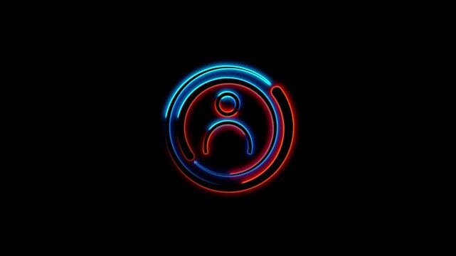 Digital avatar icons pulse with neon energy in a futuristic data stream