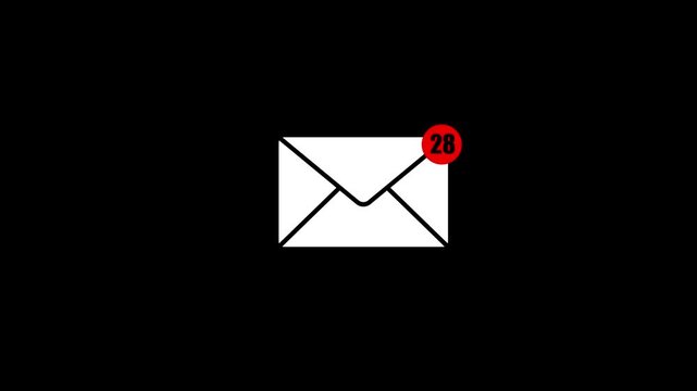 Email notification icon growing in size with red alert during digital communication on black background