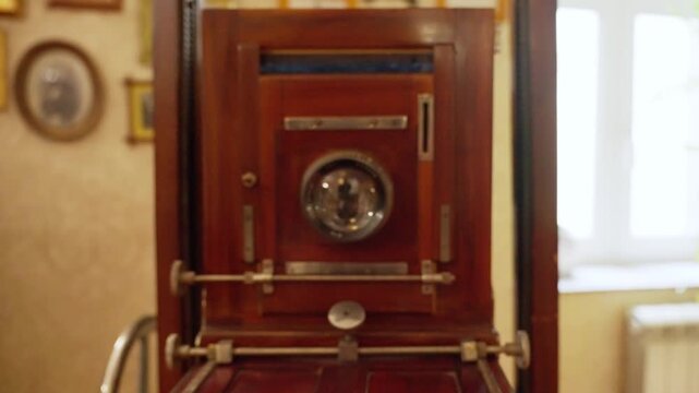Vintage large format view camera lens focusing