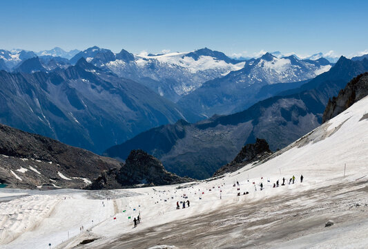 Hintertux glacier ski slope in Austria Alps at summer time