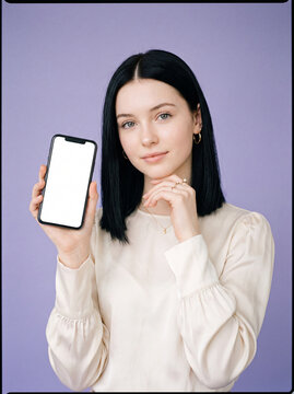 Woman holding smartphone with thoughtful expression