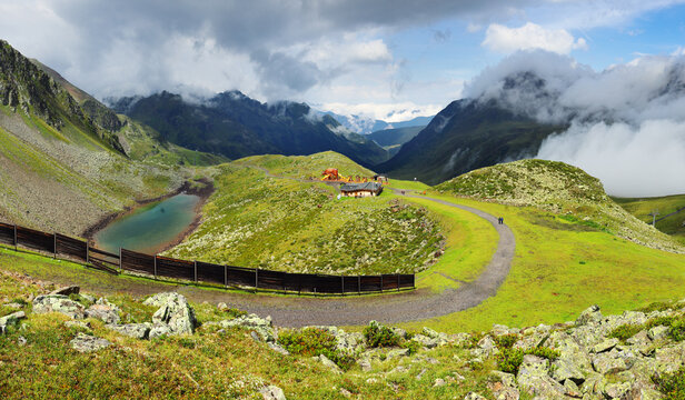 Alpine lake summer view mountain landscape K&uuml;htai Tyrol Austria nature hiking destination