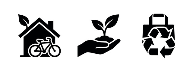Fototapeta premium Eco-Friendly Living Icons - Sustainable Home, Nature, and Shopping