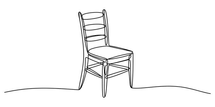 Continuous single line drawing of a simple wooden chair