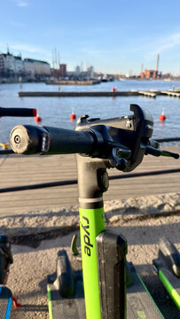 Electric Scooter Handlebar Detail at Helsinki Waterfront