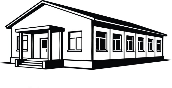 One story industrial warehouse office building vector line art illustration isolated on white background architecture concept
