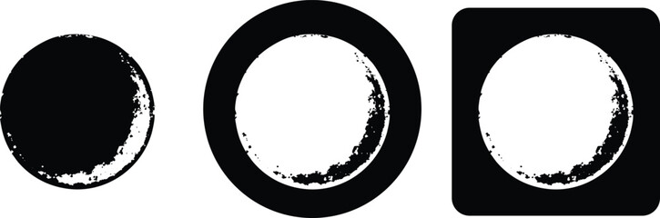 Three variations of a circular featuring a cratered moon shape, presented as a standalone, in a circle, and in a rounded square frame © Ahed