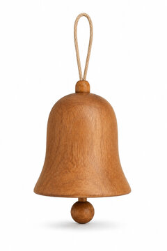 Handmade Wooden Christmas Bell Ornament Isolated on White