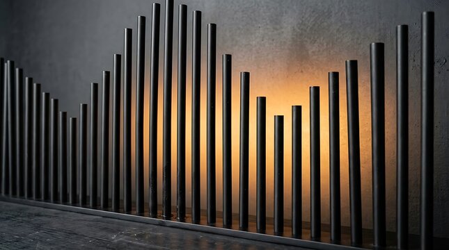 Abstract architectural background featuring a futuristic white minimalist design with vertical pillars and warm glowing light illumination