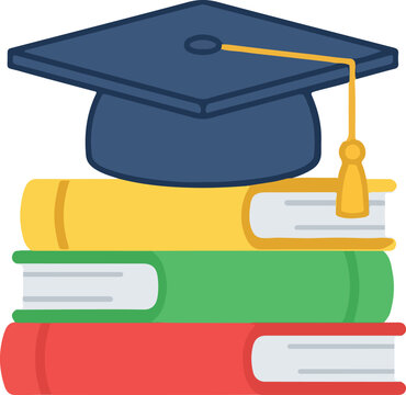Graduation Cap Stacked Books Education Achievement Vector Icon