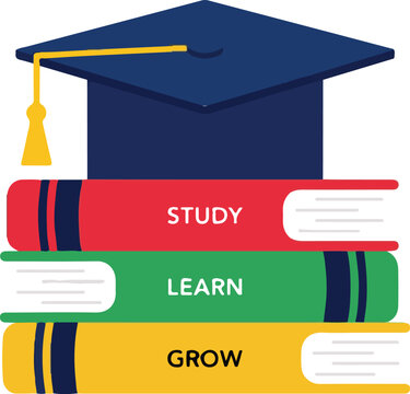 Graduation Cap Stacked Books Study Learn Grow Vector Icon