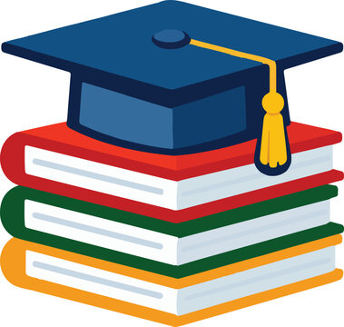 Graduation Cap Stacked Books Academic Success Vector Icon