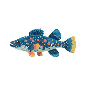 Stylized Blue Fish Illustration with Colorful Spots