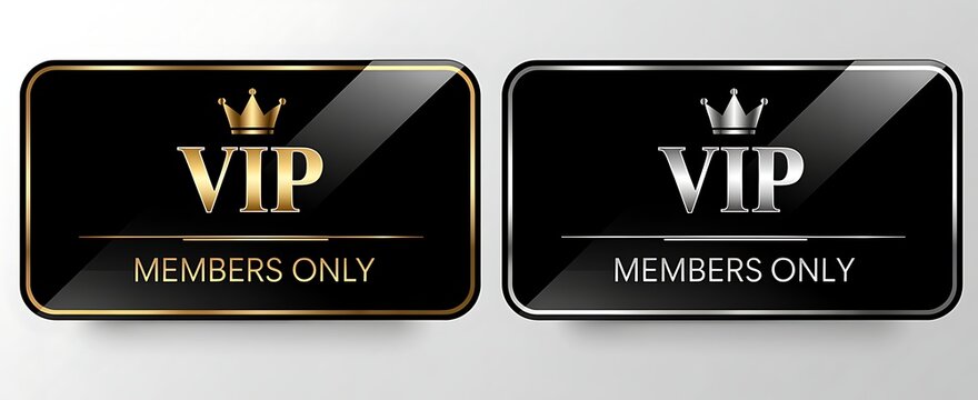 VIP membership cards feature gold and silver crowns on a black background.