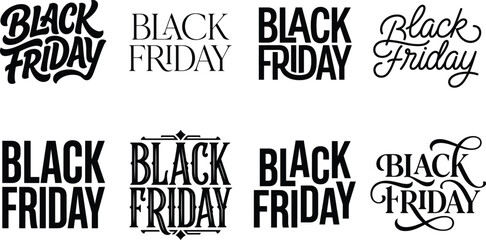 Obraz premium Black Friday sale typography collection. Set of various creative holiday lettering designs. Set of creative Black Friday typography designs for holiday sales.