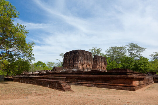 Ancient Royal Palace ruins in Polonnaruwa, Sri Lanka, with midday