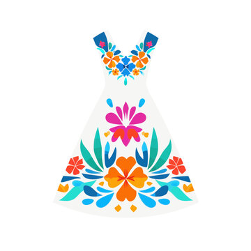 White Dress with Vibrant Floral Embroidery Icon