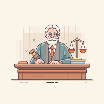 Wise Judge Presiding Over Legal Proceedings at Court Bench