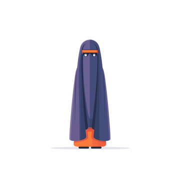 Woman in blue burqa with orange accents