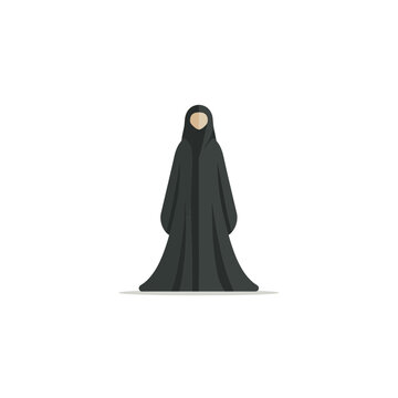 Woman in Traditional Black Abaya Isolated