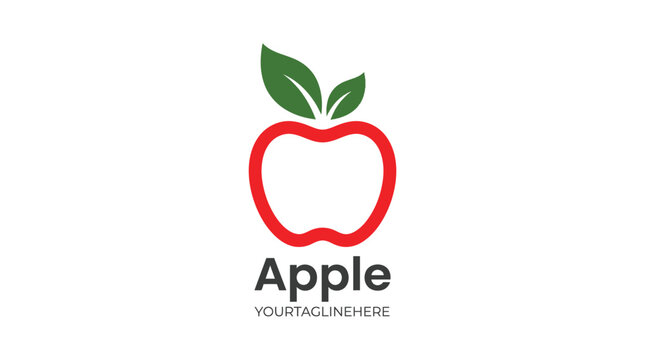 Minimalist red apple logo design with two green leaves featuring clean lines and modern aesthetic
