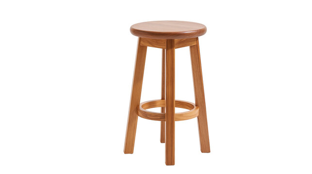 Round wooden bar stool with footrest ring, isolated on transparent background