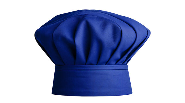 Blue chef s toque hat with pleated crown, isolated on transparent background