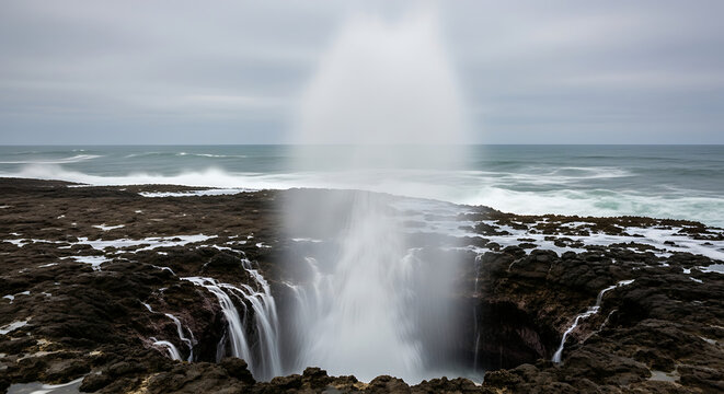 Ocean Waves Long Exposure Blowhole Water Spout