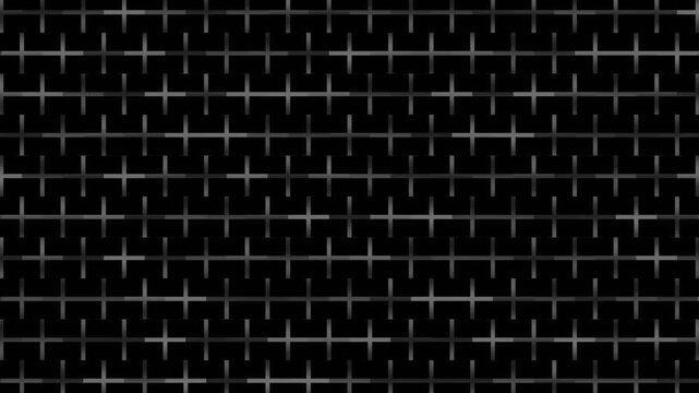 A digital pattern of glowing plus signs moves across a black background in a seamless looping animation.