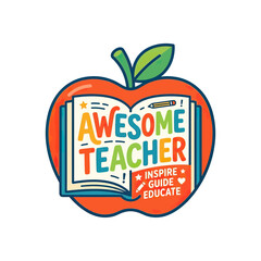 Obraz premium Awesome Teacher Open Book Apple Illustration