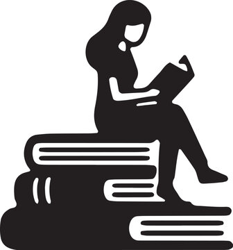 Silhouette of woman reading on stack of books book lover appreciation day black and white