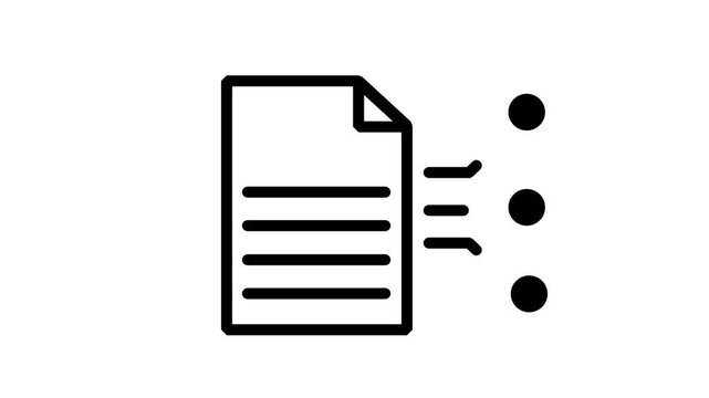 Document Data Processing Animated Icon. Animated line icon of document with data flow dots representing digital file management processing and information analysis.