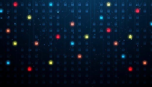 Glowing Digital Padlock Cybersecurity Background with Network Data Protection Concept