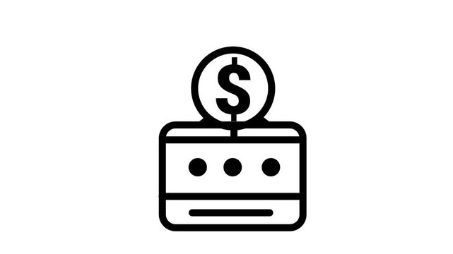 Credit Card Deposit Animation. Animated line icon showing a dollar coin inserting into a credit card terminal for digital payment and banking.