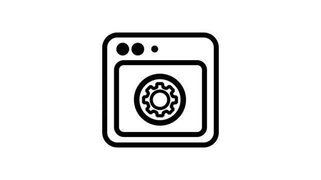 Web Browser Settings Animation. Animated line icon showing a website browser window with a mechanical gear for web development, system configuration, and setup.