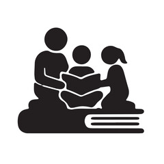 Family reading together silhouette icon for book lover appreciation day education and leisure