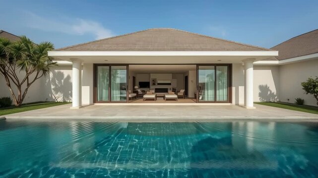 Modern villa tropical lounge and pool patio luxury open living serene modern retreat