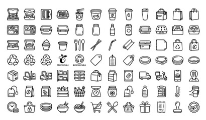 Fototapeta premium Food Packaging and Storage Icons Editable Stroke Vector Pack