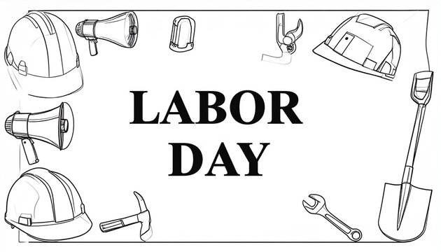 Labor Day banner with tools and bold text.