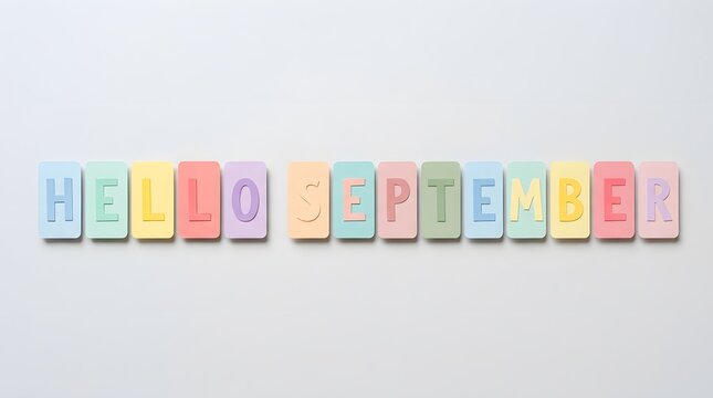 Hello September message in colorful pastel paper letters