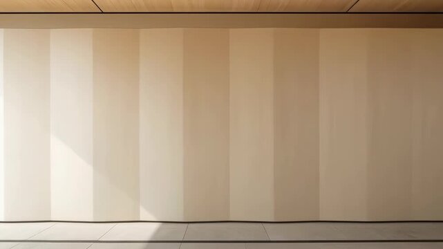 Minimalist folding screen room divider casting soft shadow modern interior serene neutral tones