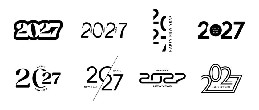 2027 number set, happy New Year 2027 logo icon collection