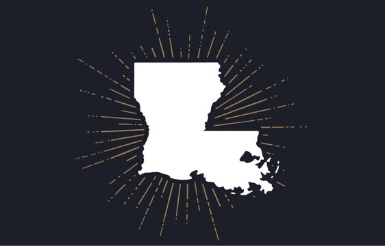 USA, Louisiana state. Vintage louisiana map state, sunburst emblem badge, print louisiana map state starburst graphic icon, usa symbol, print map state, graphic design. Vector Illustration
