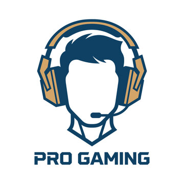 Gaming logo gamer mascot with headset for esports team emblem and video game tournament design