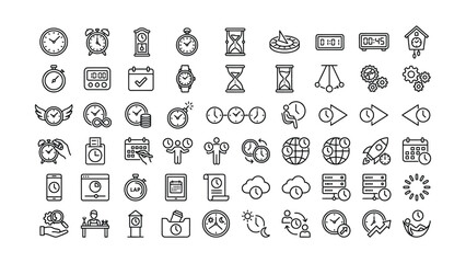 Fototapeta premium A comprehensive collection of modern outline time and calendar icons representing management scheduling and deadlines