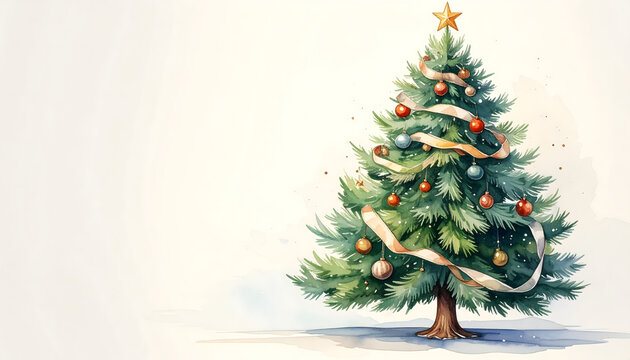 Festive Christmas Tree with Lights and Decorations. Holiday Decor for Celebrations.