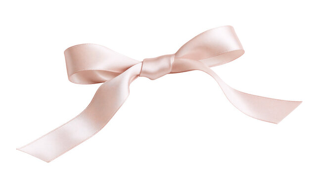 Delicate pale pink satin ribbon bow, isolated on transparent background