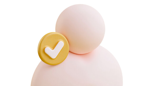 3D abstract human figure with yellow checkmark icon, isolated on transparent background