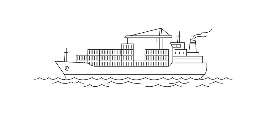 Minimalist Line Art Vector Illustration of a Cargo Container Ship