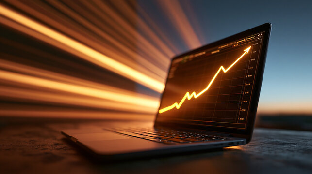 Financial Stock Market Growth Chart Displayed on Laptop Screen